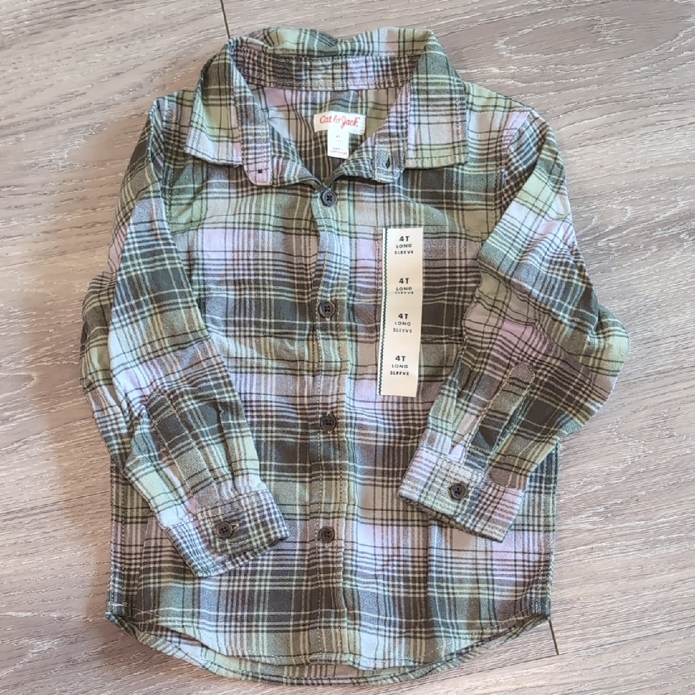 Cat &Jack Kids Plaid Shirt - Green and Lilac
